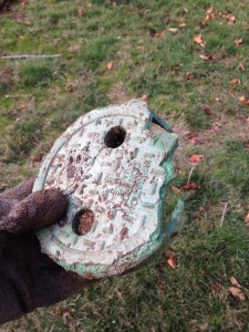 A common problem with lateral riser lids is that they get damaged by lawn mowers.